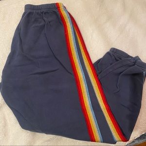 🌈SPIRITUAL GANGSTER🌈 NAVY RAINBOW STRIPE SWEATPANTS